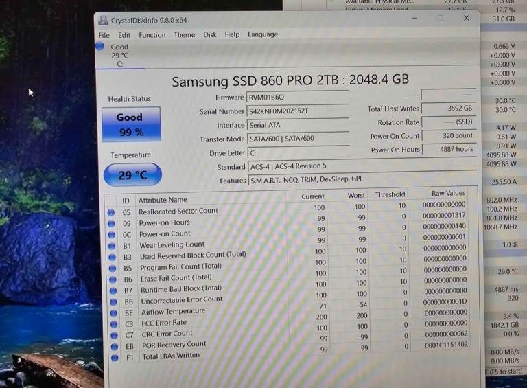 Samsung 2TB SSD 99% health 