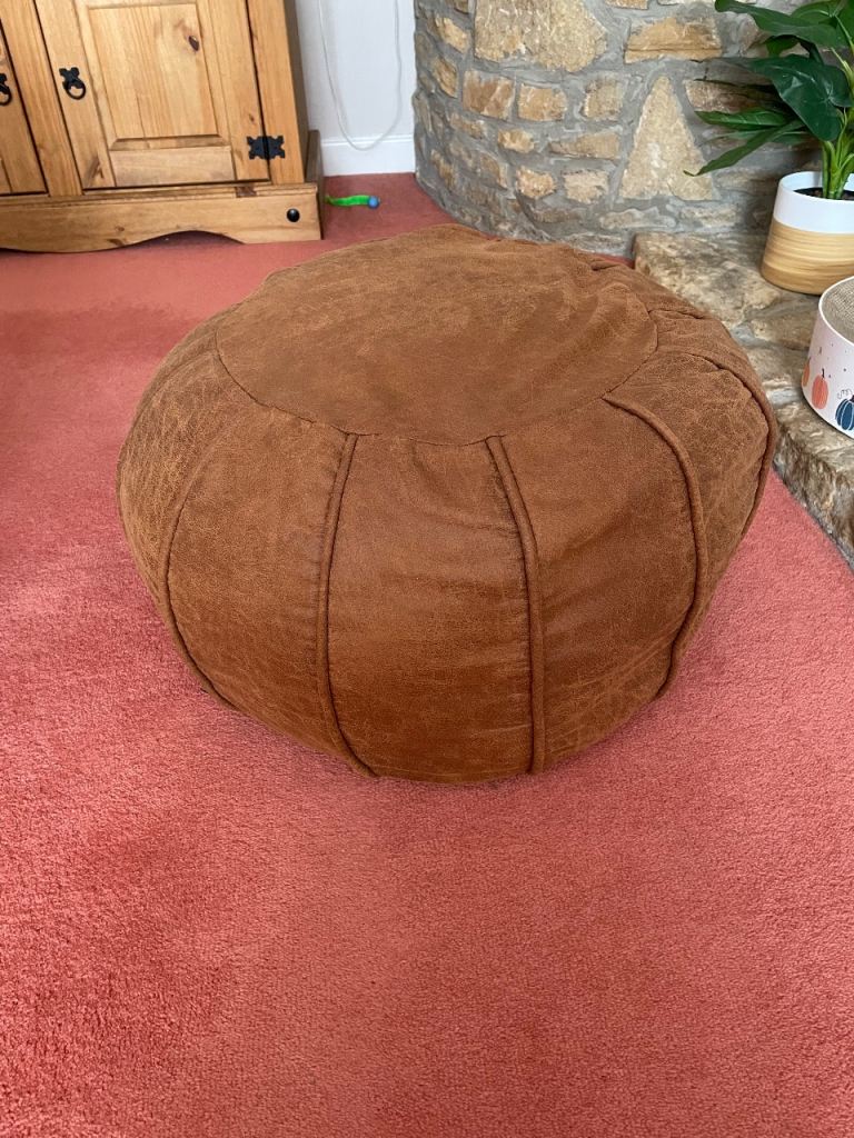 Louis David Brown Leather Bean Bag Pouffe – Good Condition