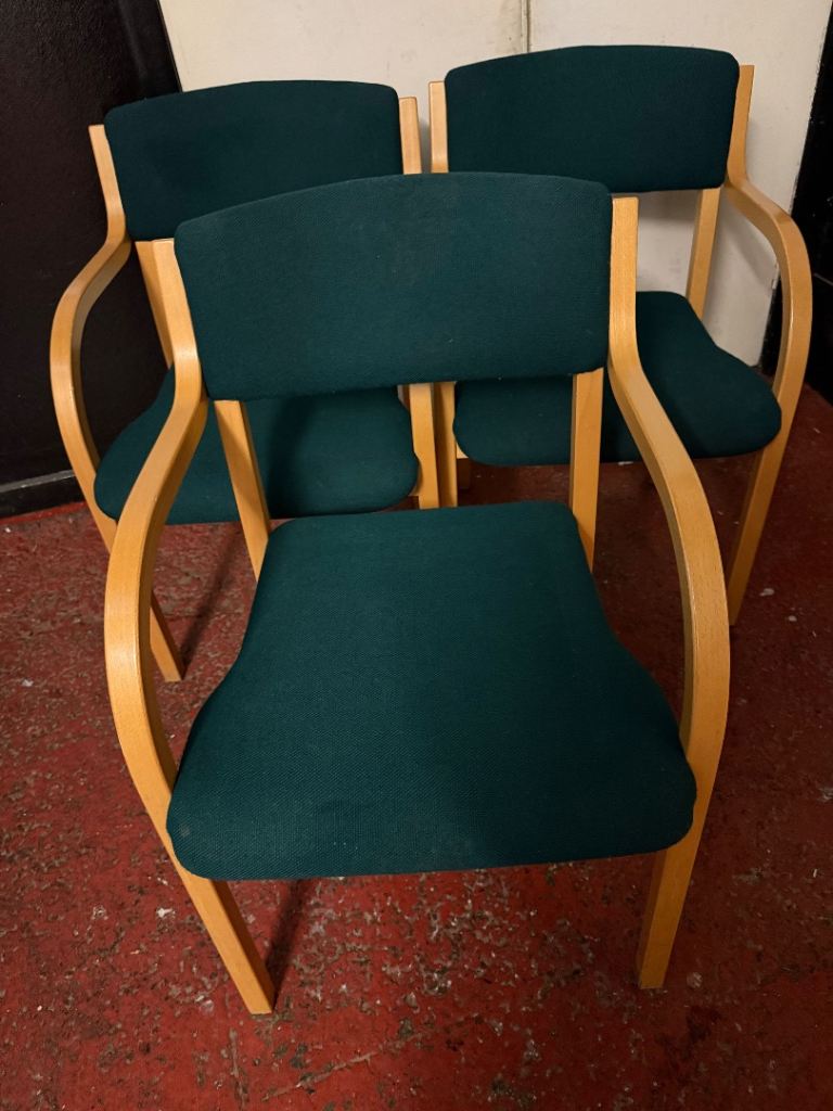 Wooden and fabric chairs x 4