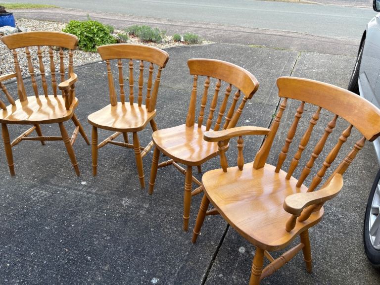 4 Farmhouse Style Beech Kitchen/Dining chairs