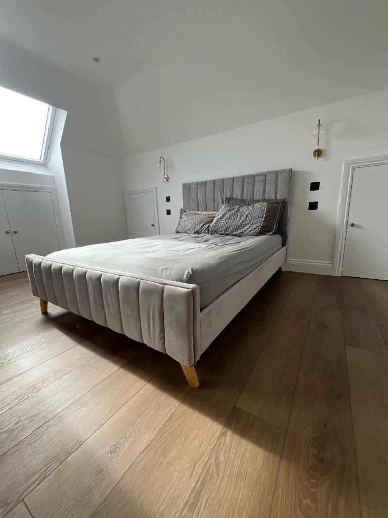 Grey upholstered Double Bed Frame