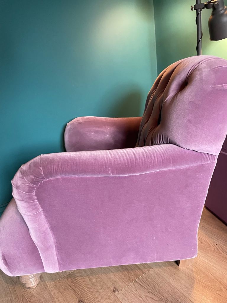 Tetrad Duffel Armchair in Lilac Velvet