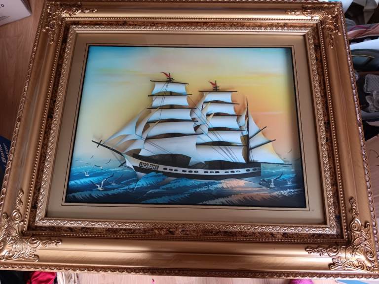 3d sailing boat picture in frame