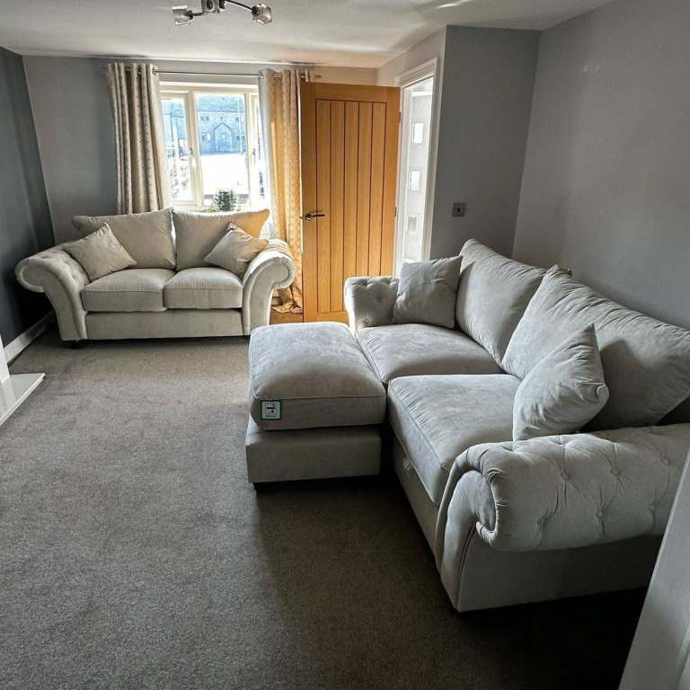 Grey & Cream Sofa Set | Windsor Chesterfield 3+2 Sofa | Pay On Delivery | In Stock