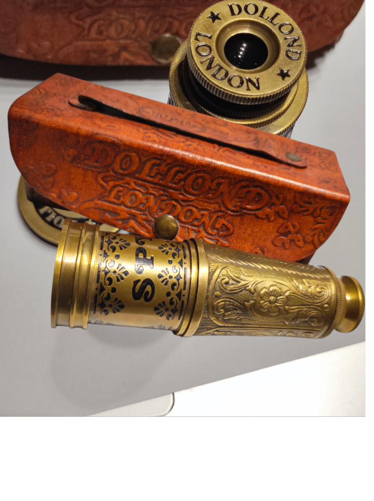 Antique style reproduction 16 inch engraved Brass Telescope with leather cover case for sale