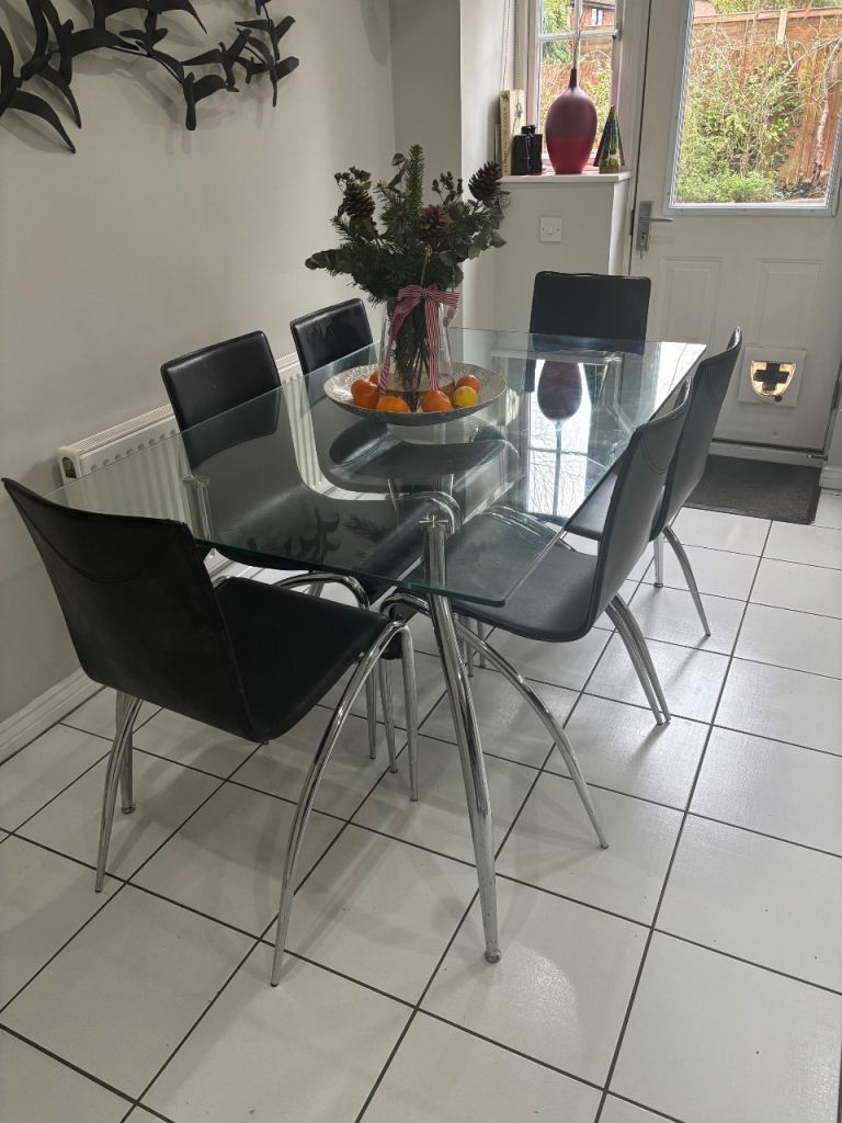 Glass Kitchen Table and Six Chairs