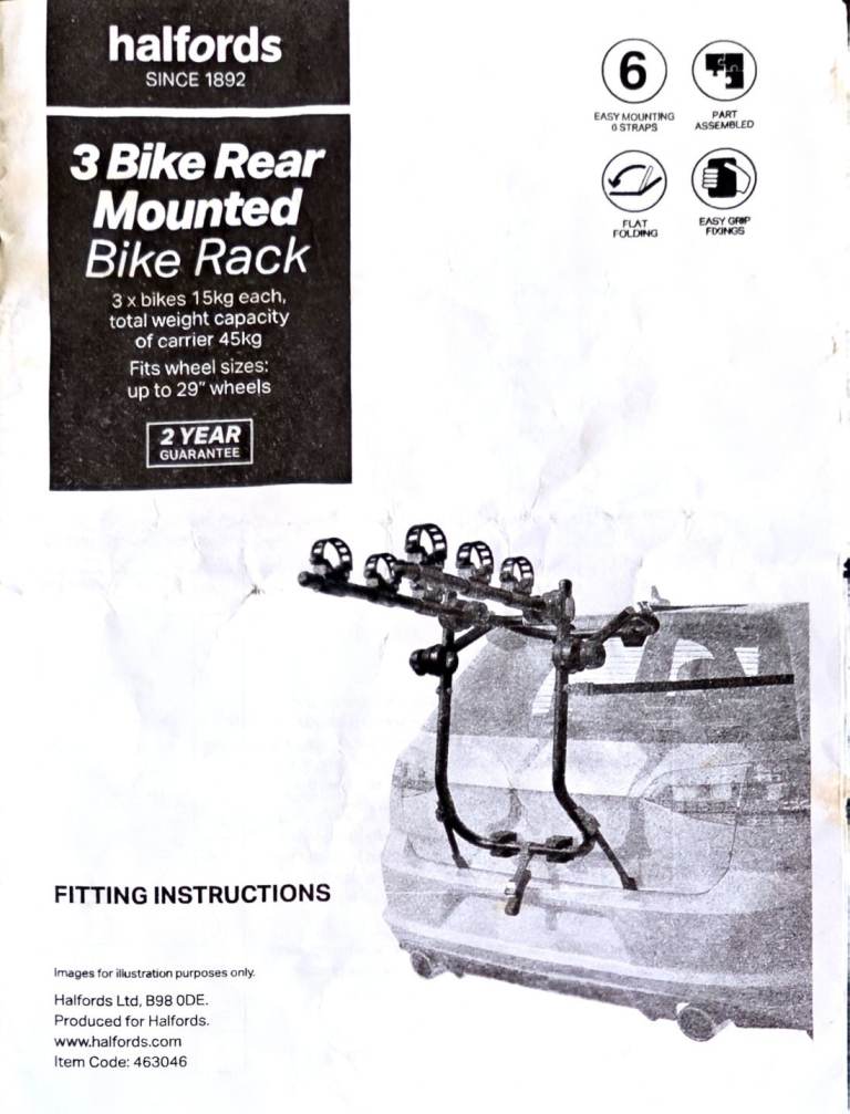 Halfords 3 Bike Rear Mounted Bike Rack – Bike Carrier for Car - Good ...