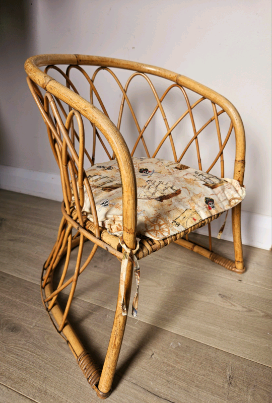 Mid-Century childs chair in woven bamboo
