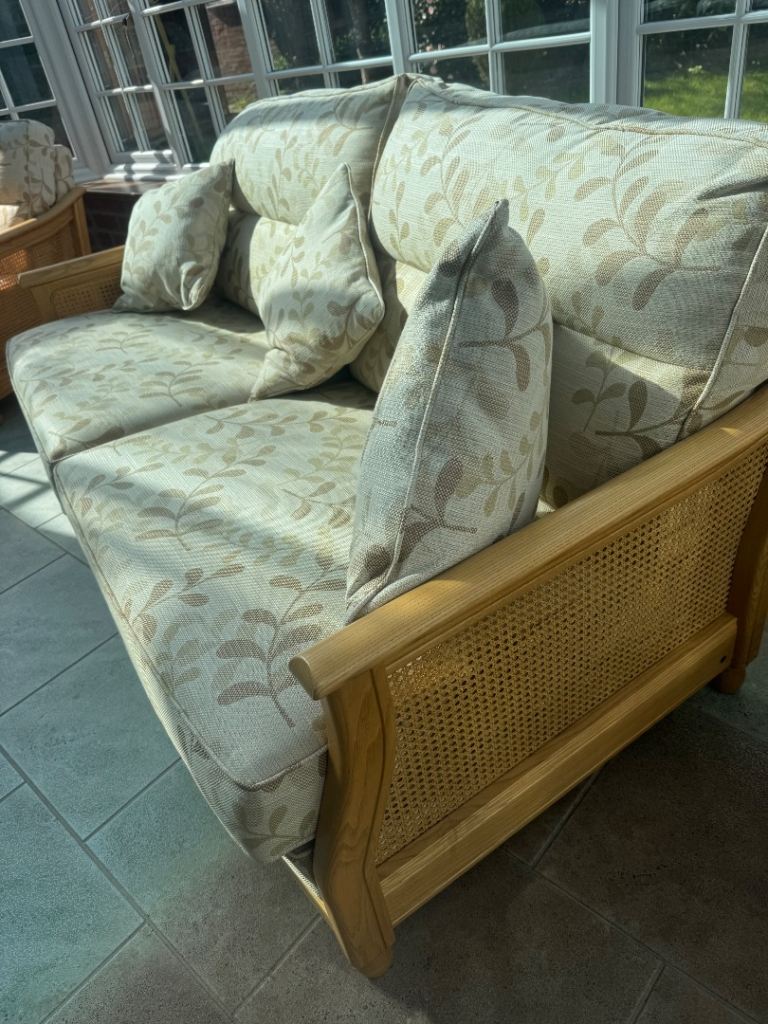 Ercol Sofa and Armchair Set – Beige Fabric, Excellent Condition