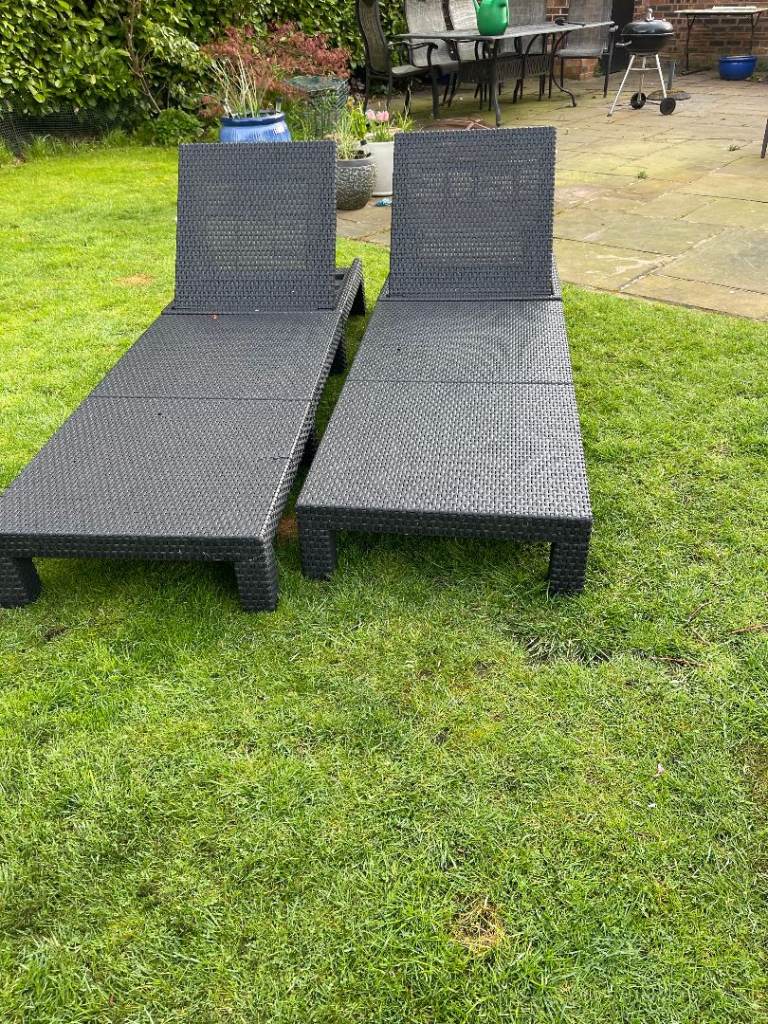 TWO SUN LOUNGERS WITH CUSHIONS