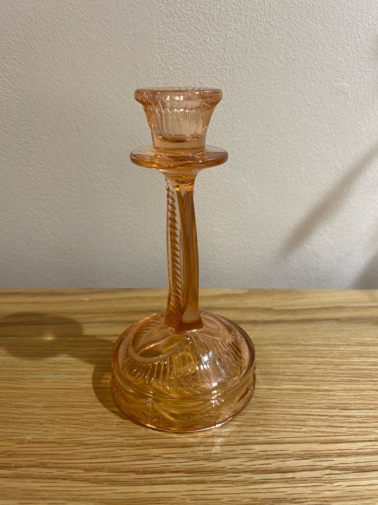 Lovely pink Orange Glass Candlestick Holder
