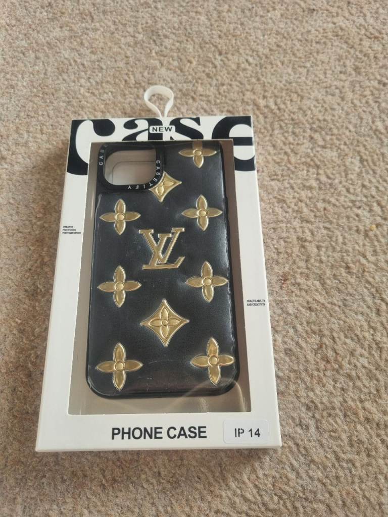 New Phone Case for iPhone 14 - Black with Gold Pattern