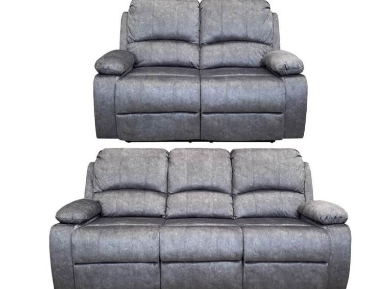 Grey Velvet Recliner Sofa Set – 3 and 2 Seater