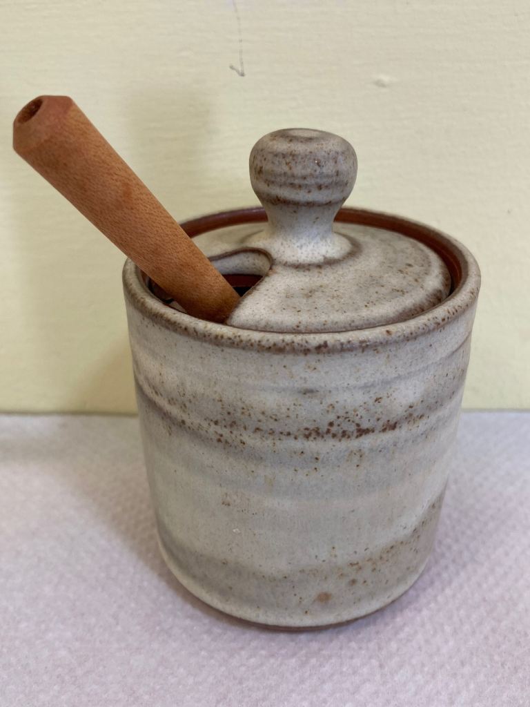 Canterbury Pottery Jar with Spoon – Beige Ceramic