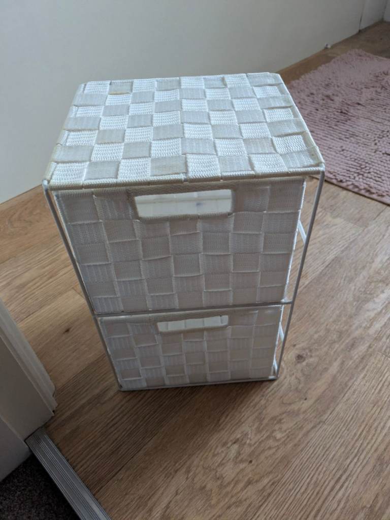 White Woven Storage Unit with 2 Drawers