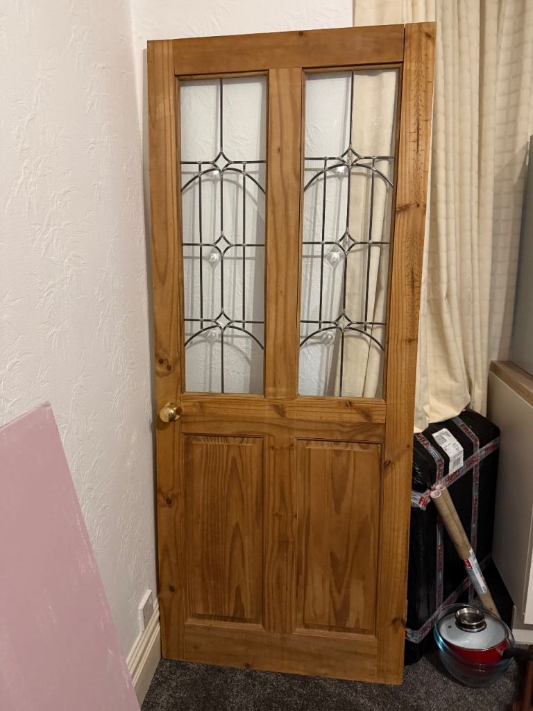 Wooden Internal Door with Glass Panels – Good Condition