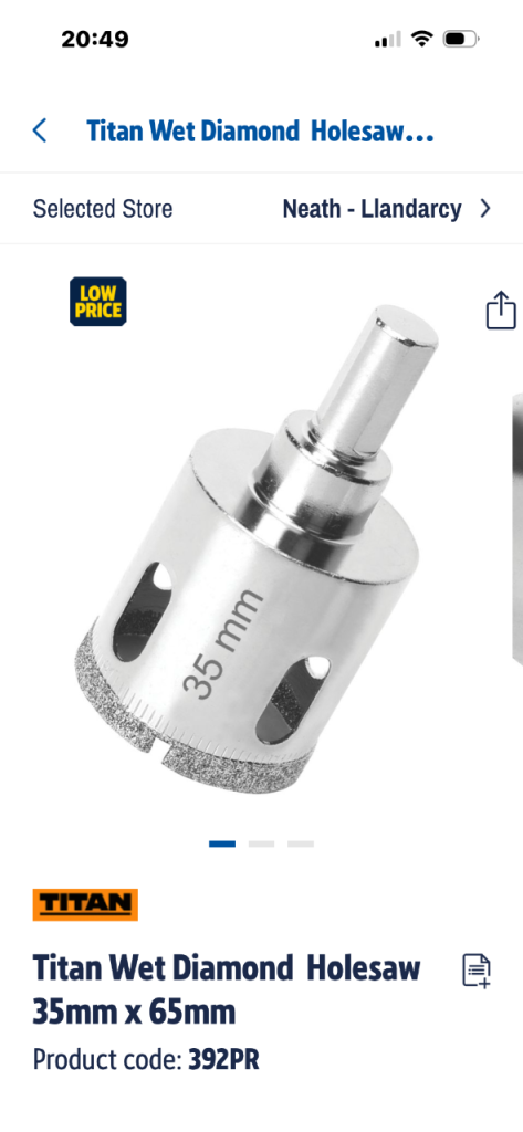 Titan Wet Diamond  Holesaw 35mm x 65mm