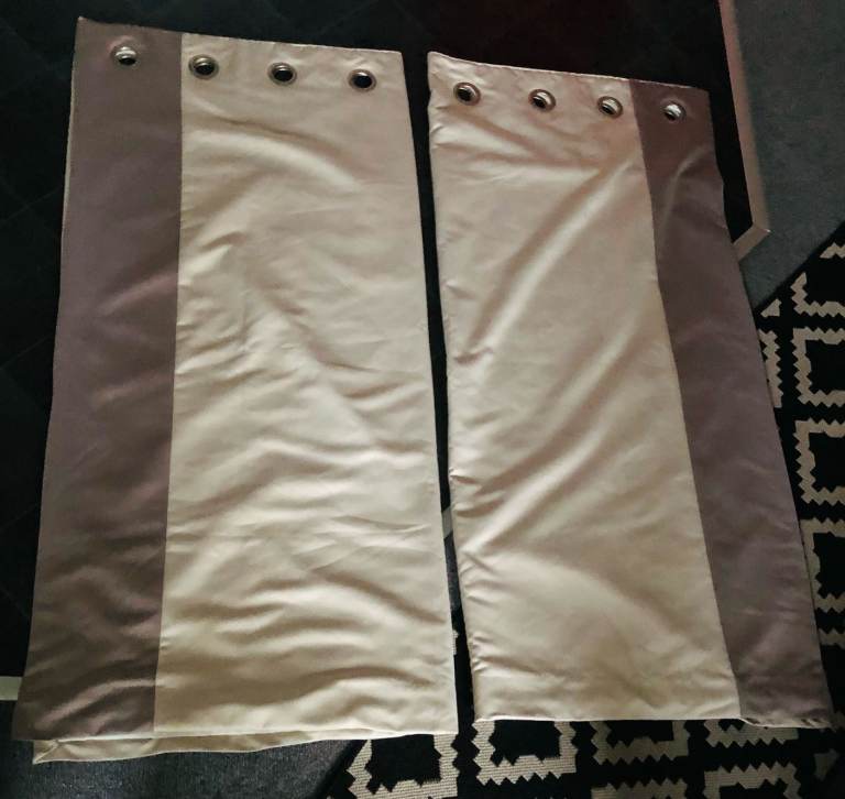 Pair of Cream and Taupe Lined Curtains with Eyelets from Next