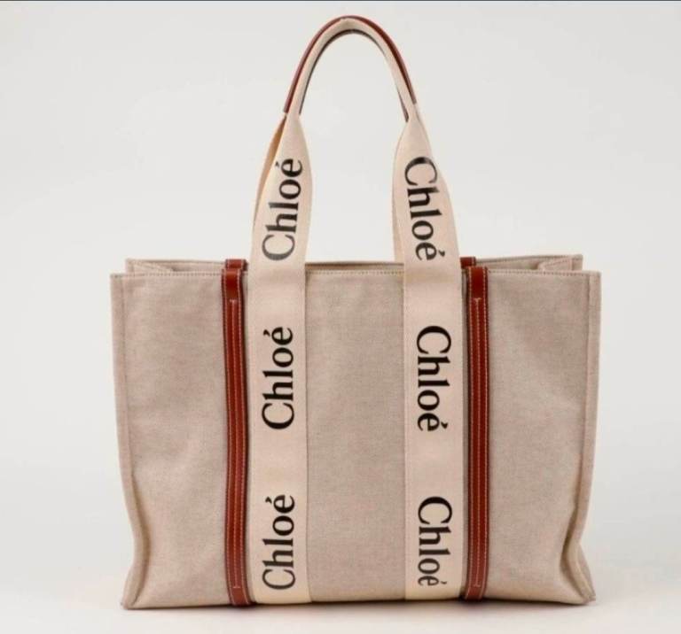 Chloe Woody Tote Bag – Beige, Fabric, Like New
