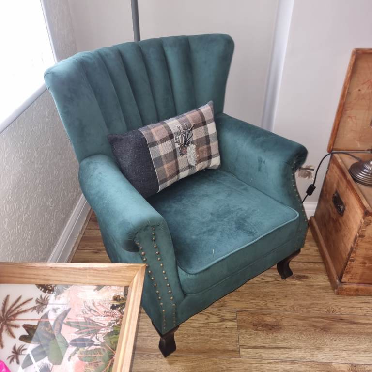Small green velour chair