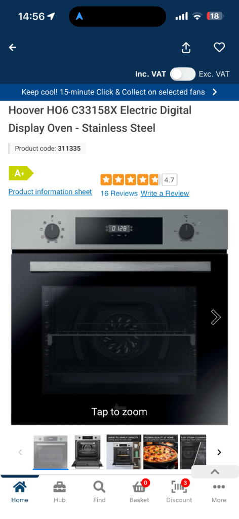 Hoover HO6 C33158X Electric Digital Display Oven - Stainless Steel