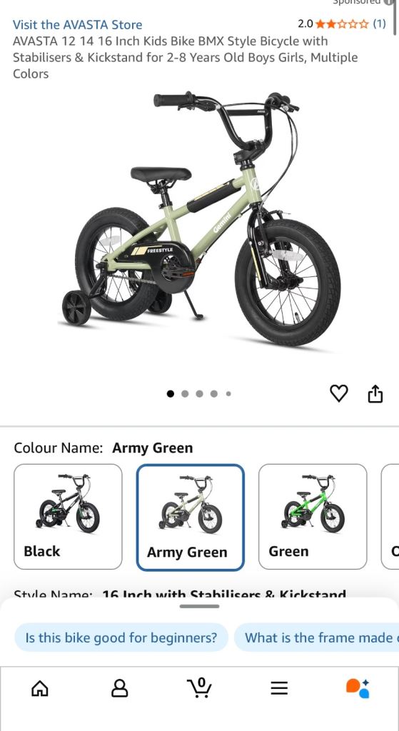 Brand New Avasta 12" Freestyle BMX Bike With Stabilisers & Kickstand