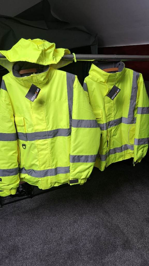Rokwear lined hi viz coats with hoods 