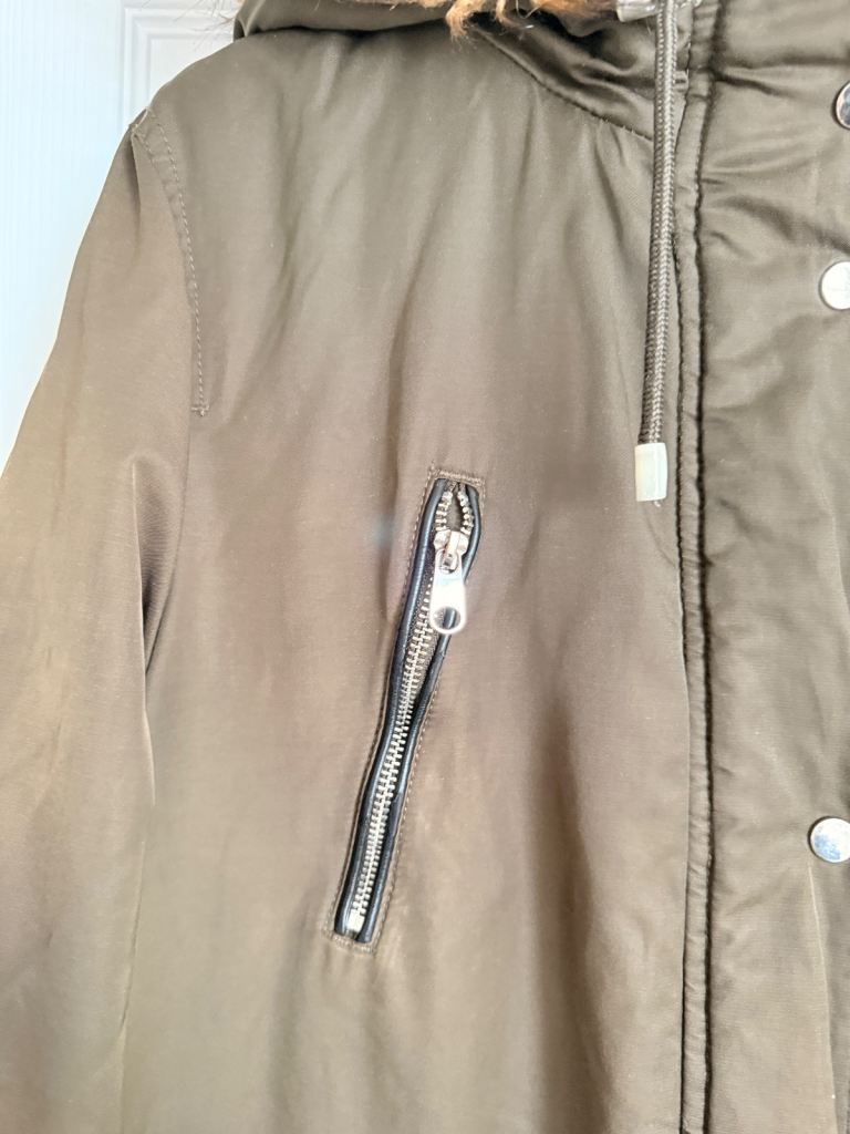 F&F - Olive Green Parka Coat with Faux Fur Hood - Size UK 22