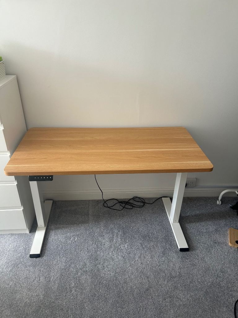 Flexispot Standing Desk – Light Wood Top, White Frame