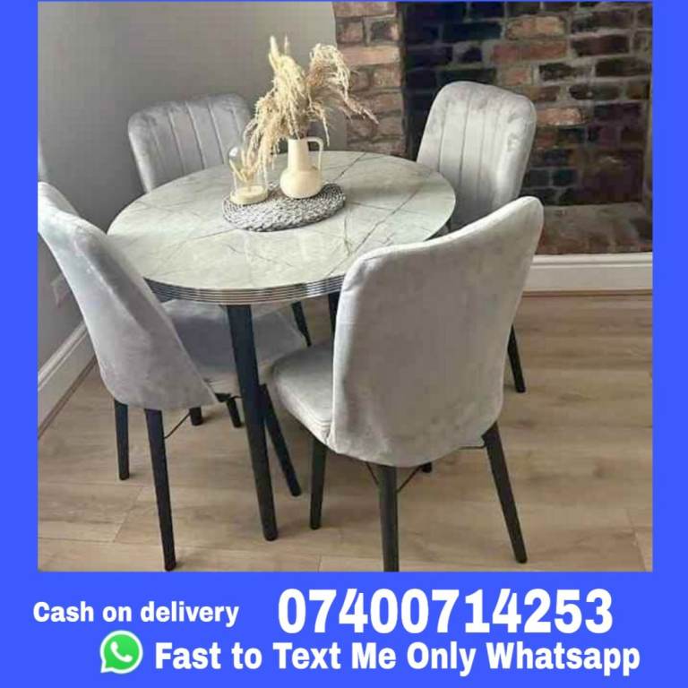 Brand New Plush Velvet Marble‑Effect Dining Table Round Set • 4 Chairs — Weekend Sale now live