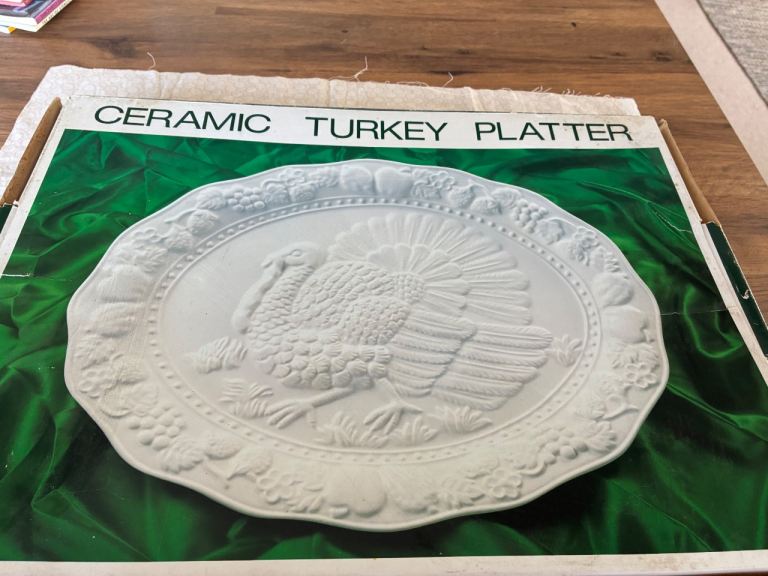 Large White Ceramic Turkey Platter – Like New