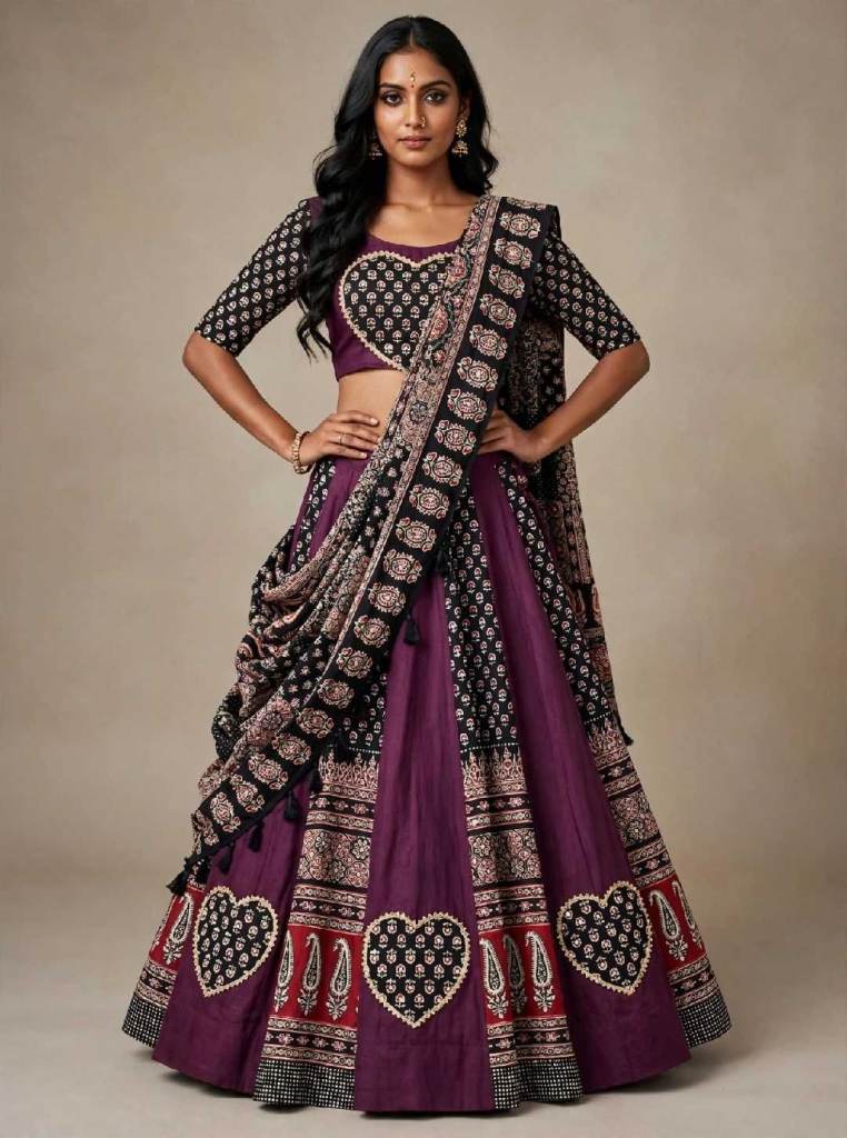 New Traditional Indian Dress – Purple with Black Pattern