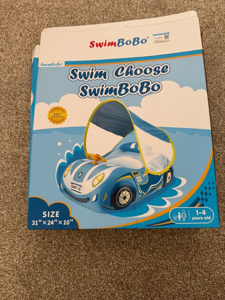 Toddler Pool Float Inflatable Car Baby Swim Float with Adjustable Sun Canopy