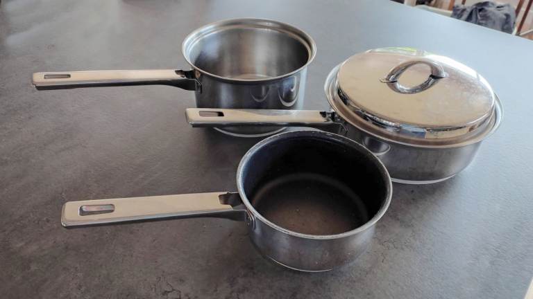 John Lewis Classic Stainless Steel 14cm non-stick milkpan, 16cm and 20cm saucepans