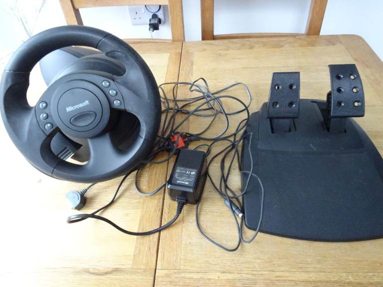 Microsoft sidewinder force feedback wheel x03- 65738 and pedals x03-65739
