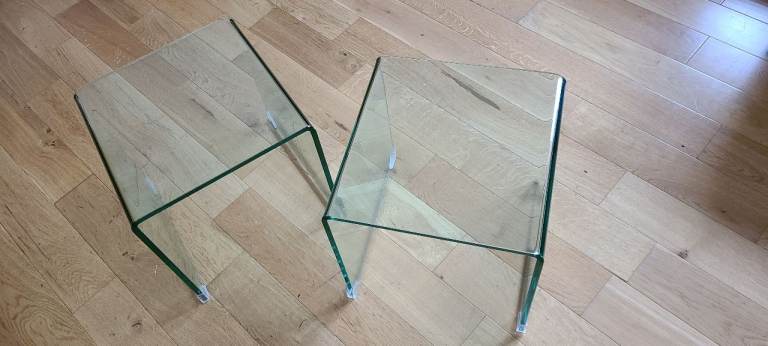 2 Classic Habitat curved glass side tables. Excellent condition.