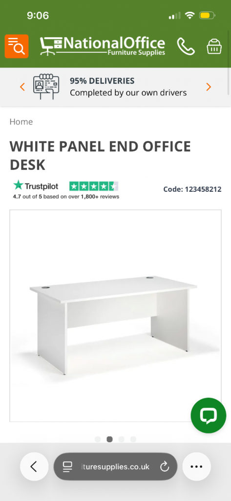 WHITE PANEL DESK W1600mm x D800mm