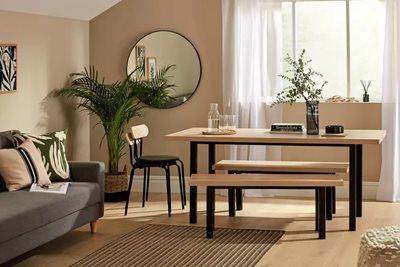 Table and two benches -Habitat Zayn 6-Seater Dining Set - Birch & Black Metal (Immaculate Condition)