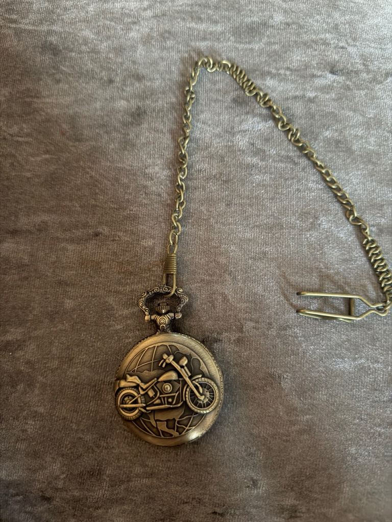 Bronze Quartz Pocket Watch with Motorbike Design