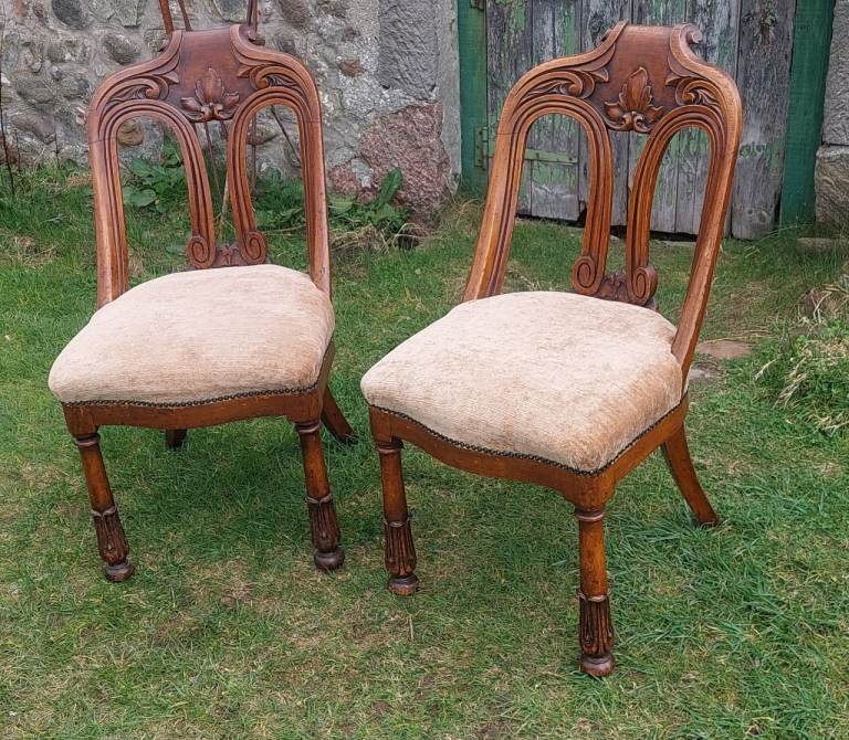 2 x Victorian mahogany comfy dining chairs 