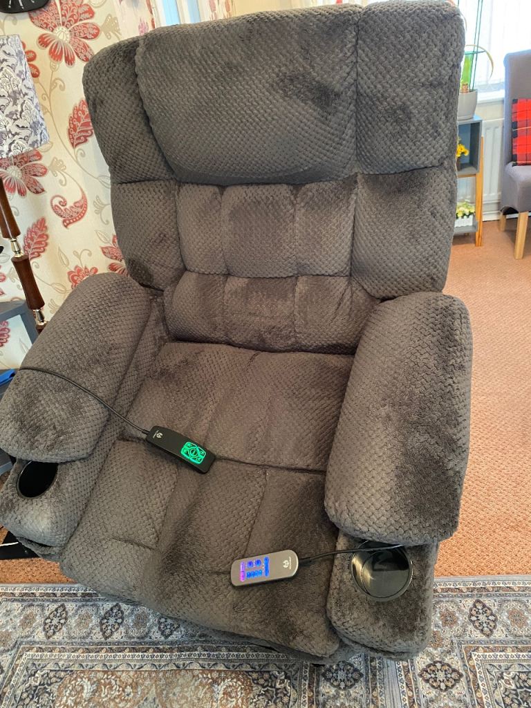 Rise and Recliner Chair - Grey Fabric, As Good As New
