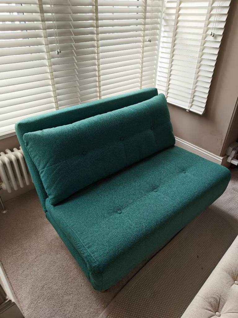 Small double two seater green foldable sofa bed futon