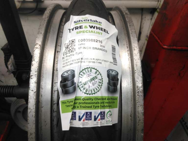 100 80 R17 52s M/C Michelin Plioty Street 3mm Partworn Pressure Tested Tyre