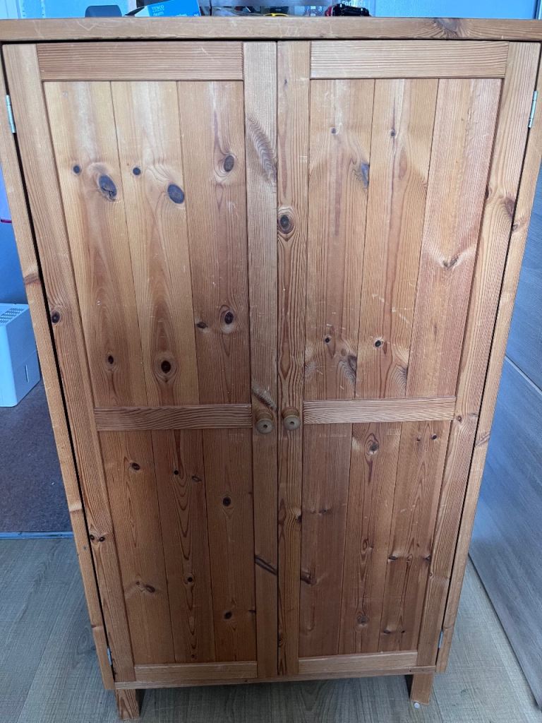 Nursery wardrobe pine with hanging rail children’s furniture household bedroom, 