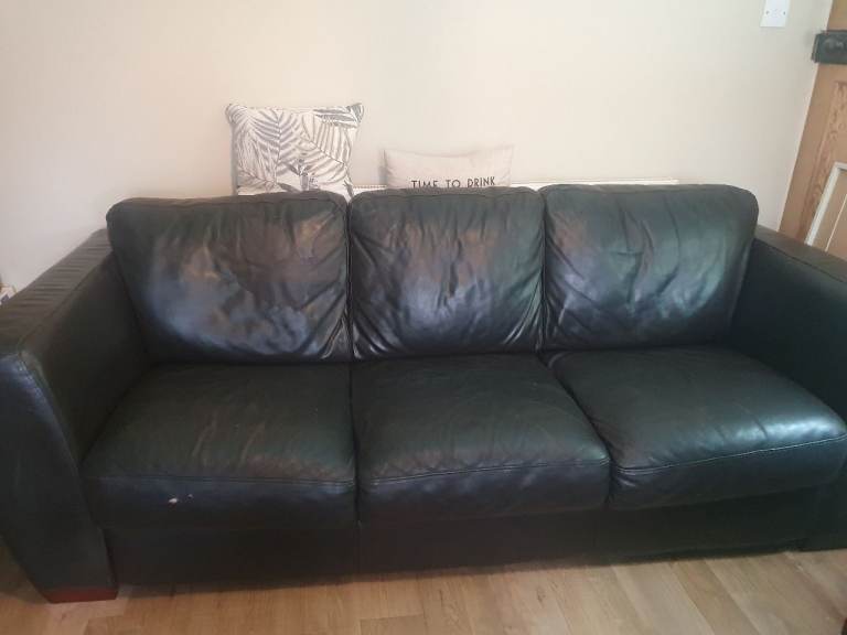 Very Large Italian Dark Brown Leather Sturdy Sofa some wear to the Leather 