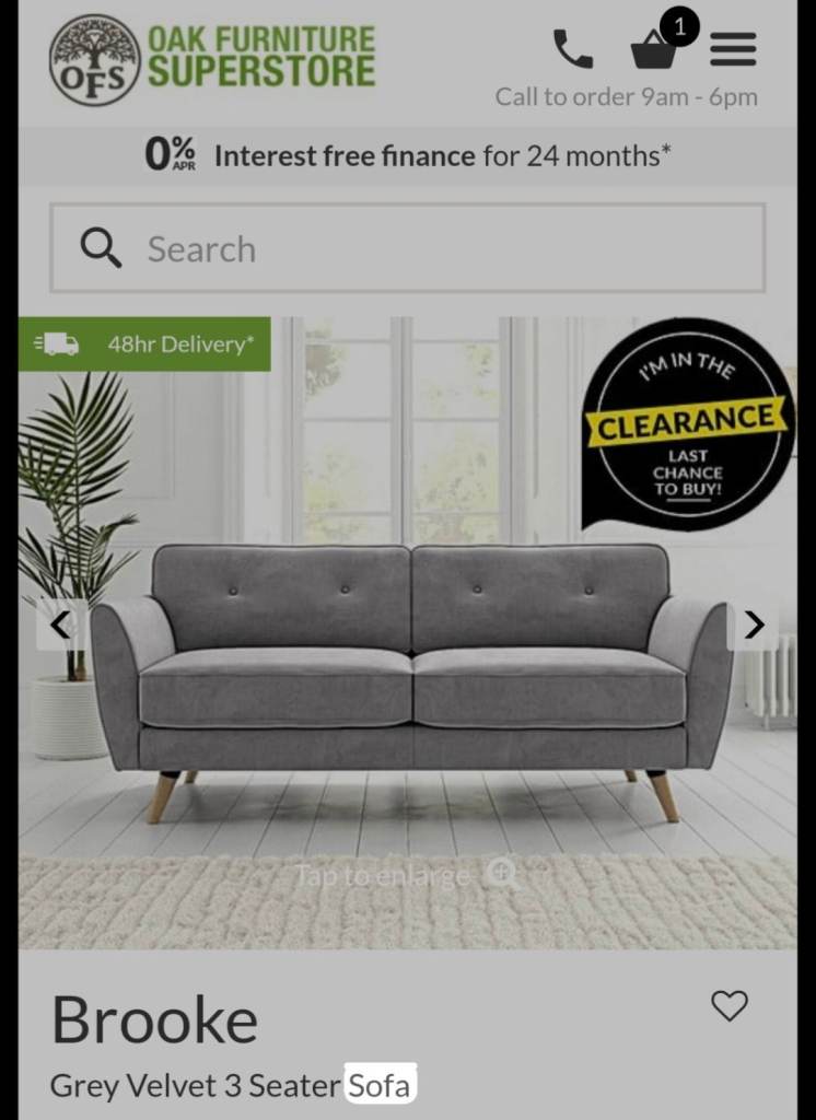 Oak Furniture Land Brook 3 Seater Sofa 