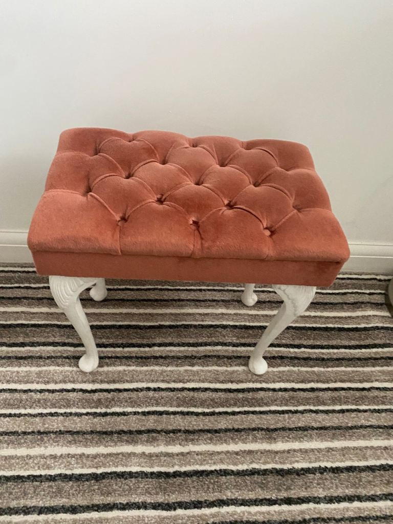 Pink Velvet Tufted Footstool – Good Condition