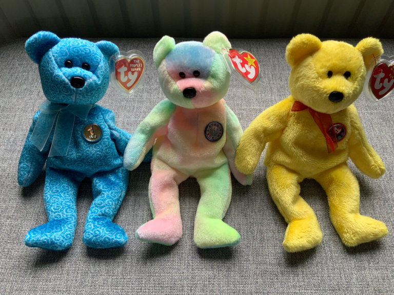 3 x Ty Beanie Babies Tradee, BB Bear, Classy