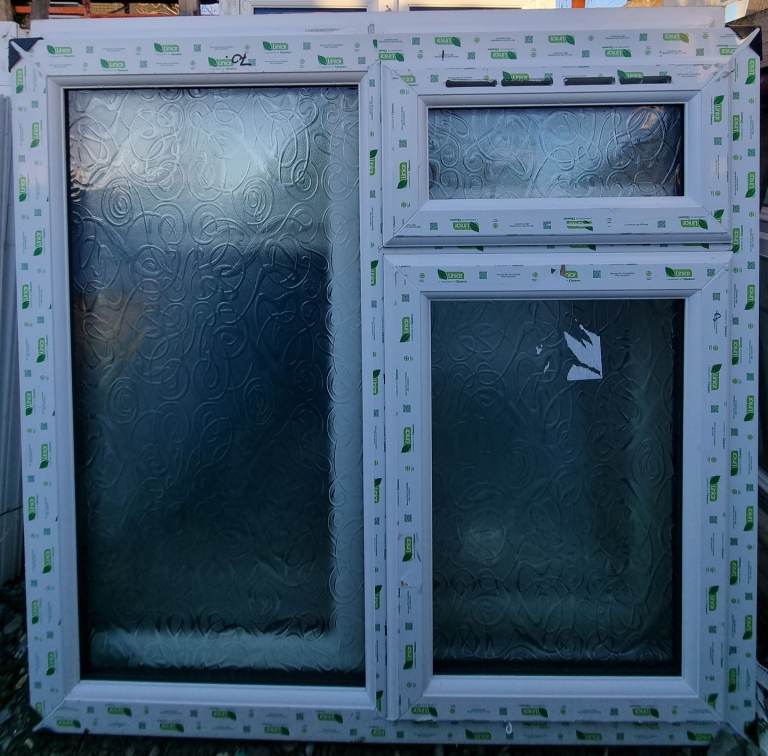 New UPVC Double Glazed White Window 1225mm W x 1175mm H Garage Shed Obscure #85