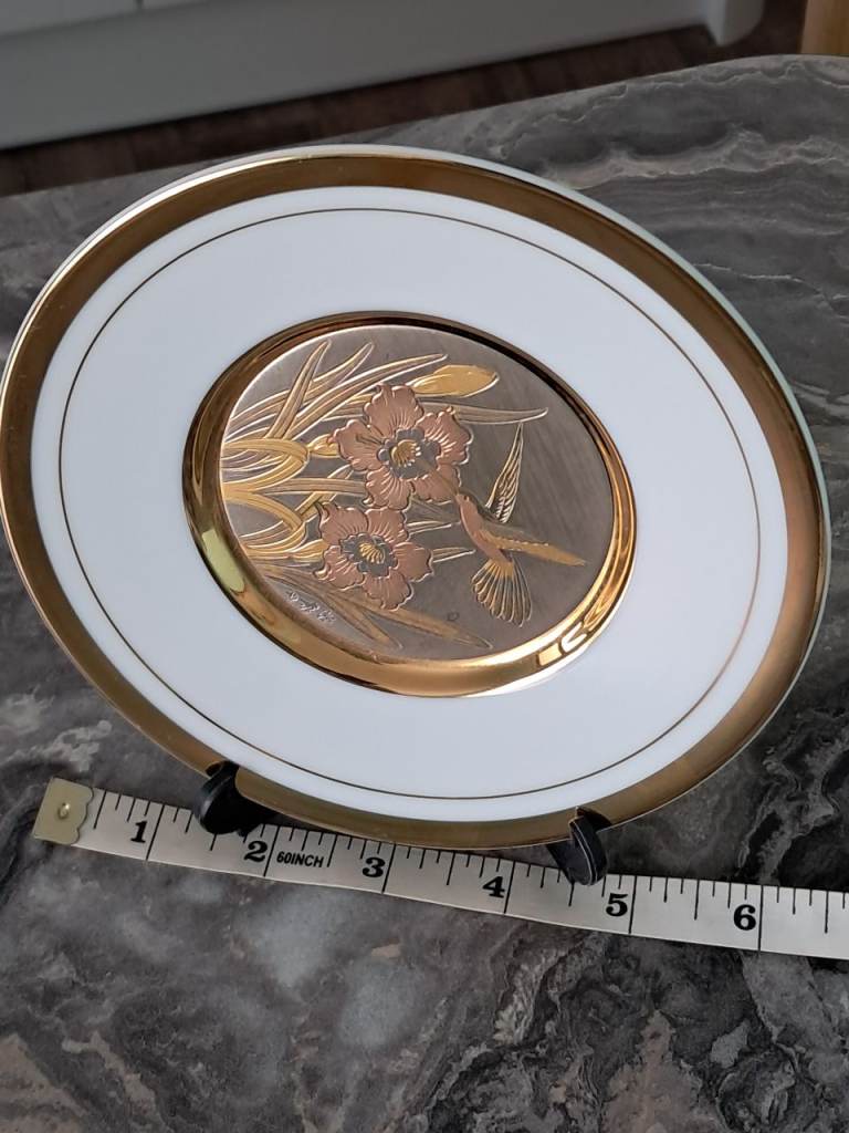 Art Of Chokin 24kt Gold Edged,  Hummingbird And Flowers